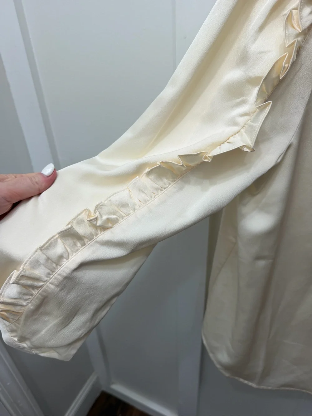 J Crew ruffle sleeve blouse in satin crepe size L